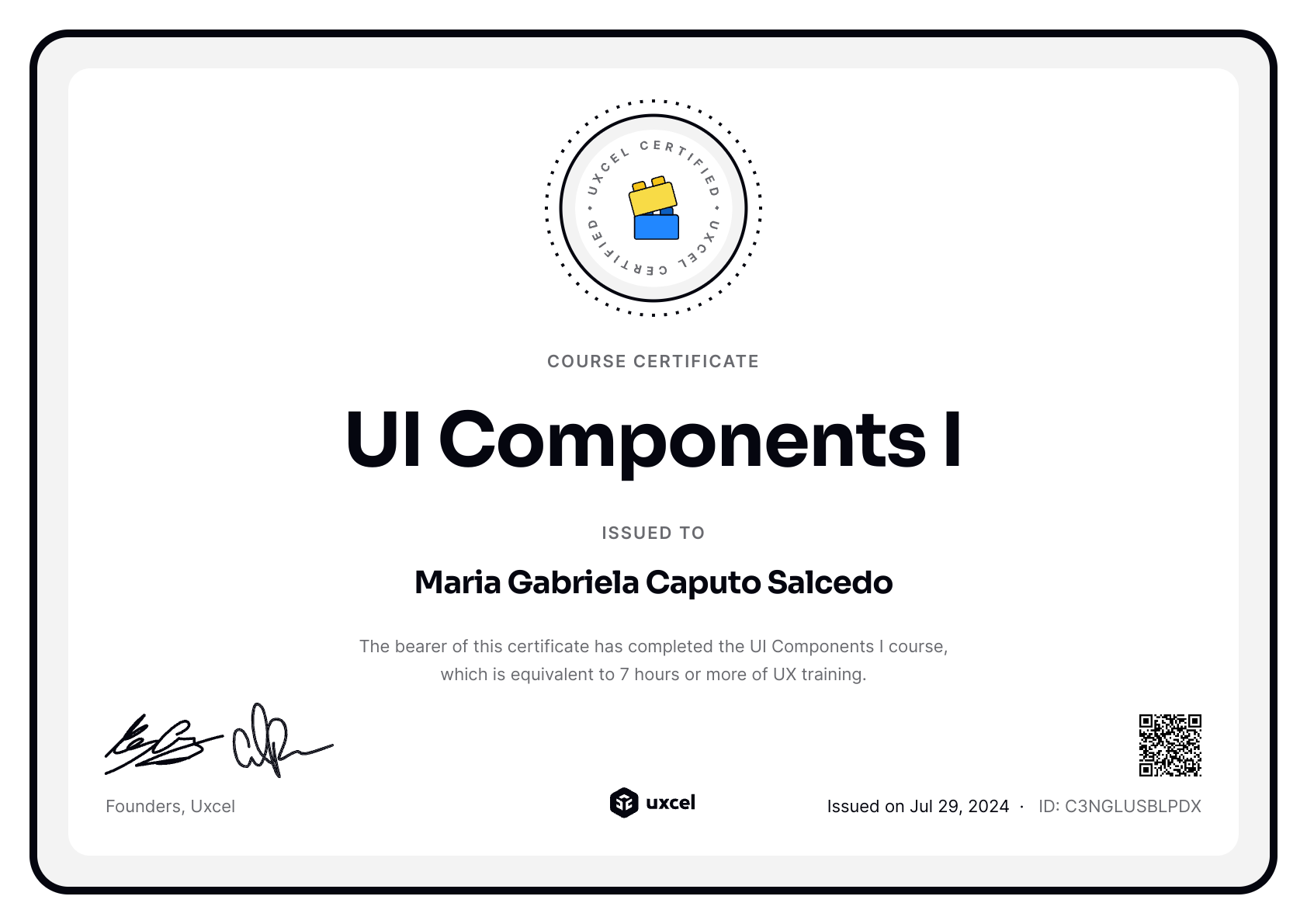 Maria Gabriela Caputo Salcedo's certificate